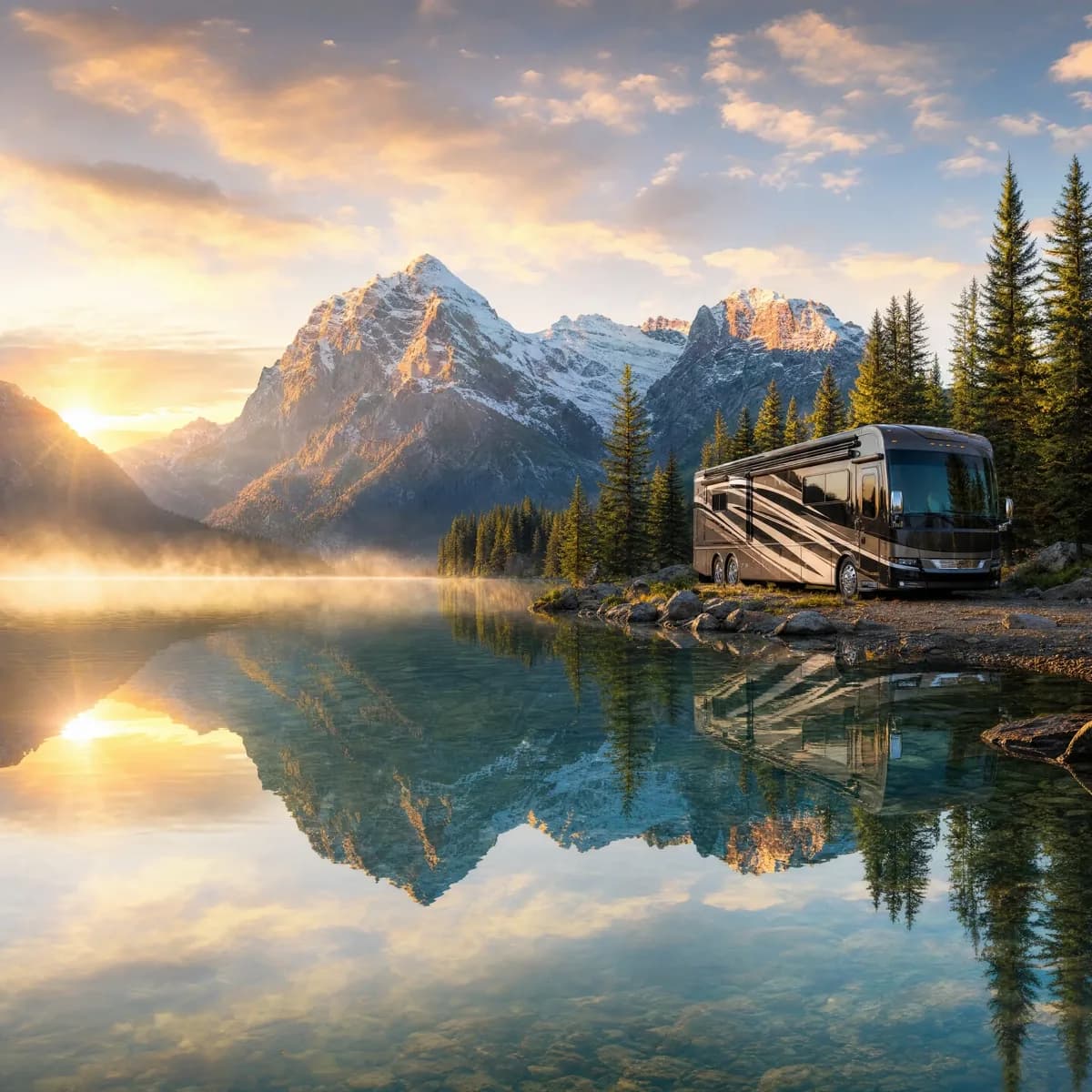 Sunrise, alpine lake